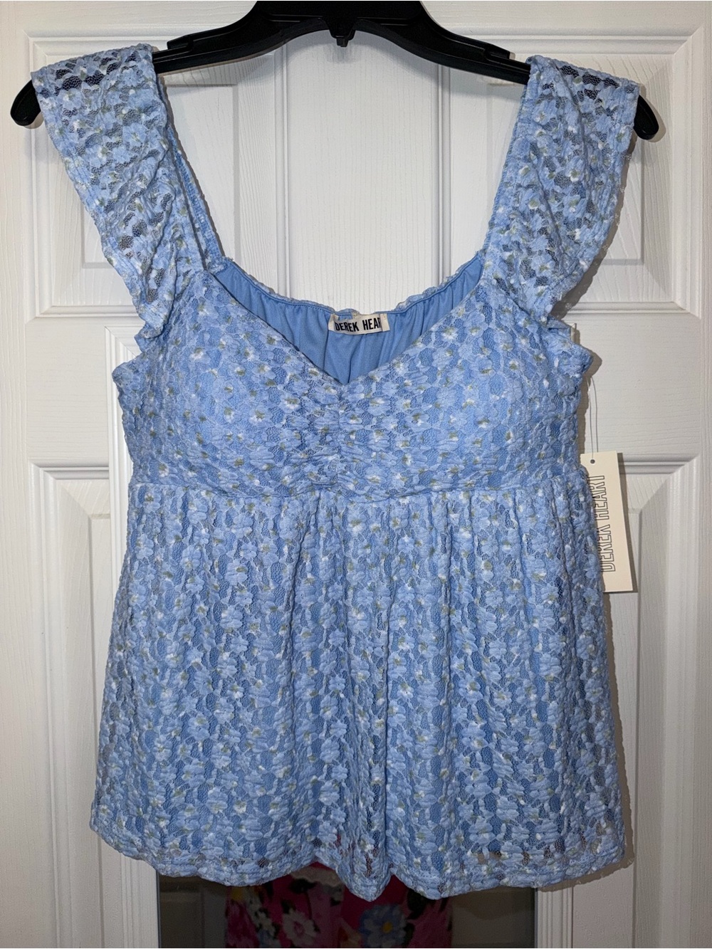 Derek Heart Baby Blue Floral Lace Tank NWT
